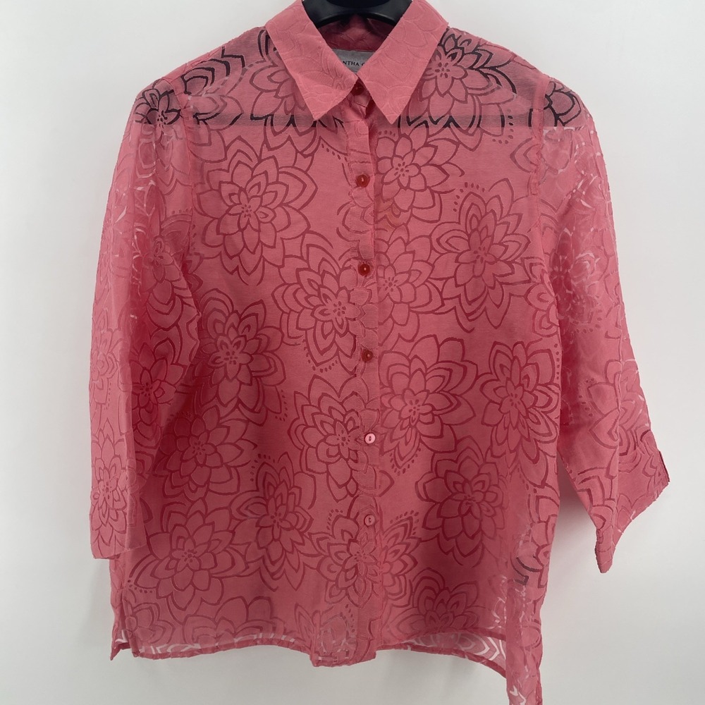 Samantha Grey Button Up Top Women's 18 Pink Sheer Cottagecore Boho Ethereal‎ Fem